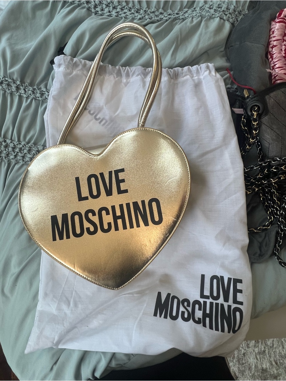Love Moschino Metallic Gold Heart Tote with Black Logo